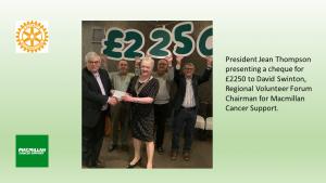 President Jean Thompson presenting a cheque to David Swinton